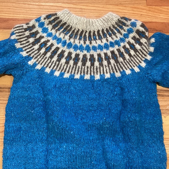 Handsome Blue Norwegian Designed Crewneck Sweater HandKnit Homespun 100%!Wool. - Picture 5 of 6